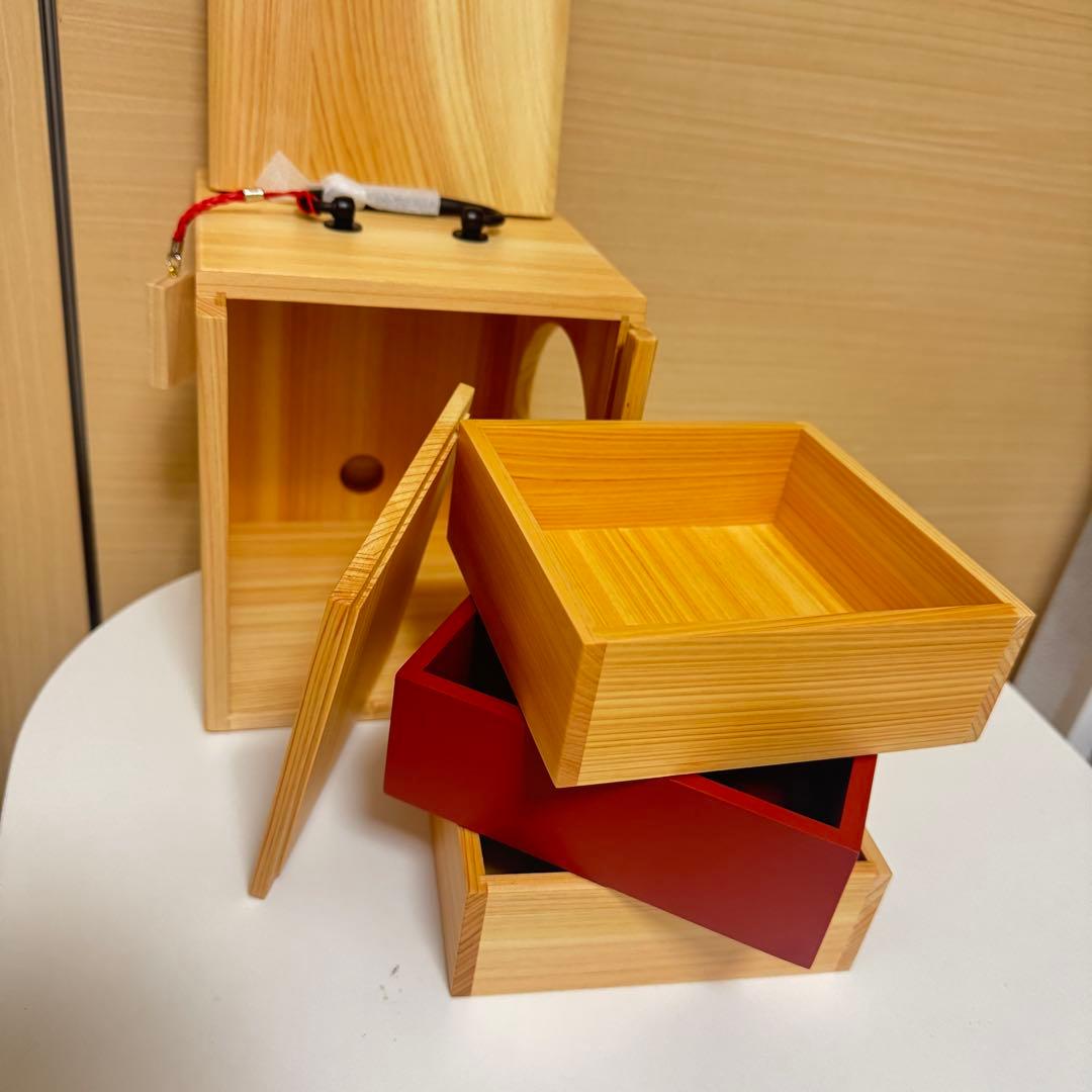 未使用　遊山箱　弁当箱　木製重箱　三段重　重箱
