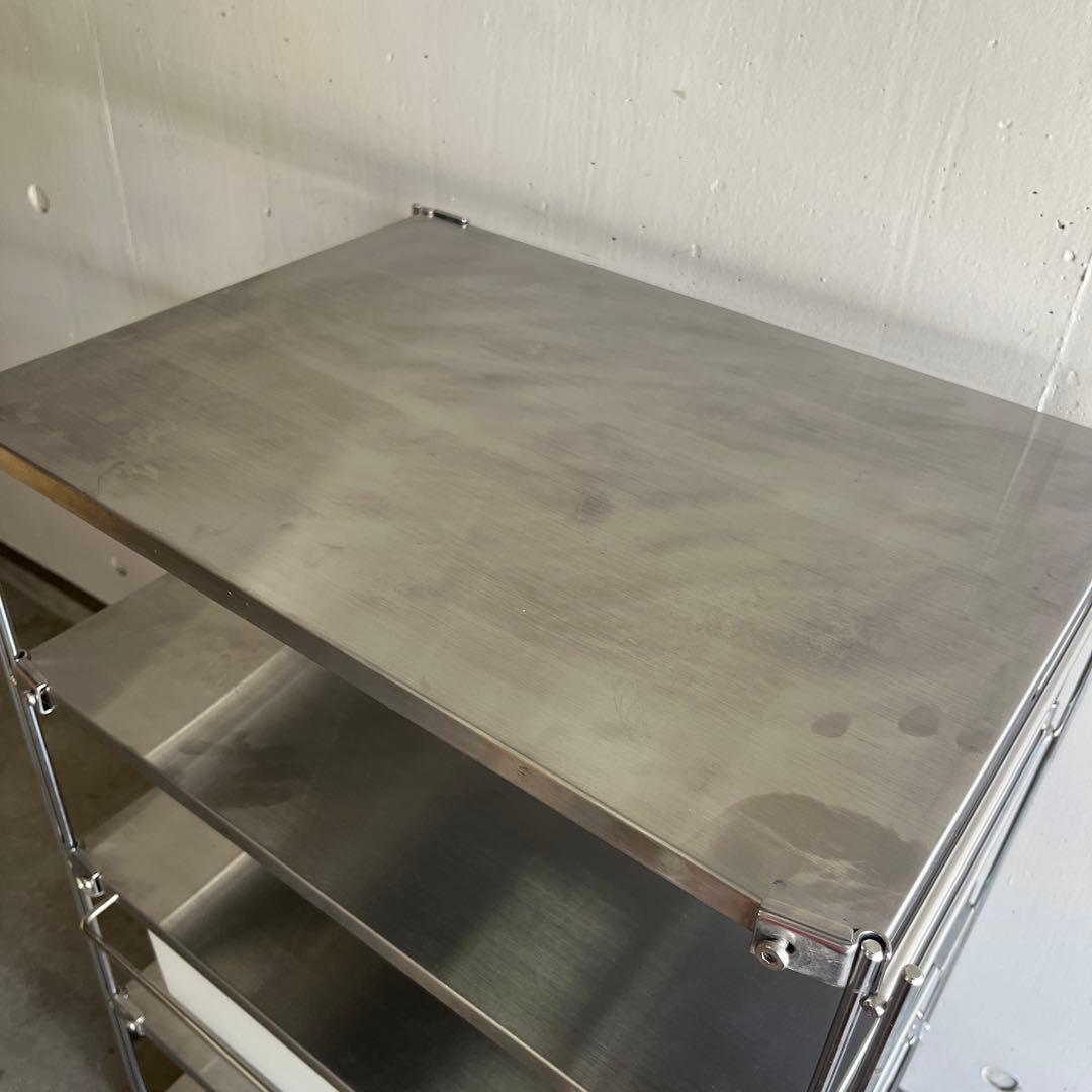 美品・廃盤ＰＰバスケット付★無印 ステンレスユニットシェルフ・ステンレス棚セット