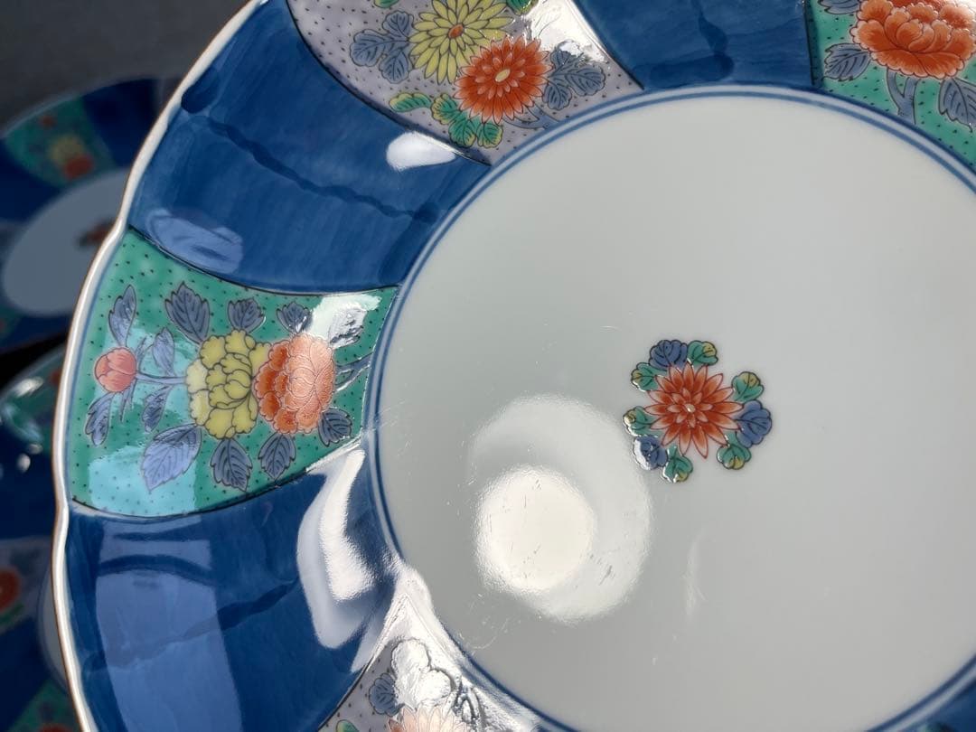 幸楽窯　染錦菊牡丹　輪花皿　六寸皿　中付揃　５枚