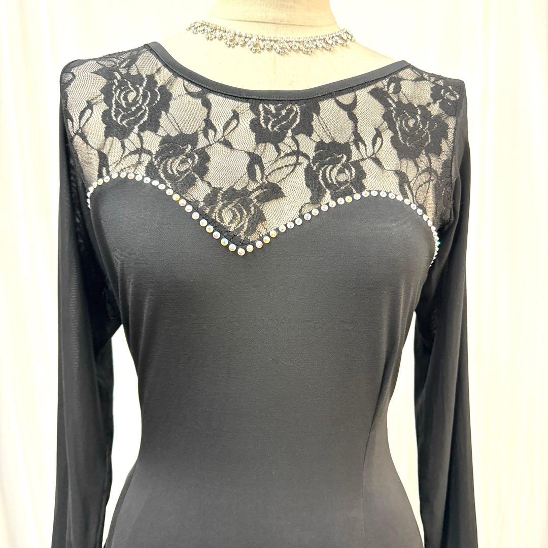 6238★ML 黒 カラフル 薔薇レース スタンダード ドレス社交ダンス