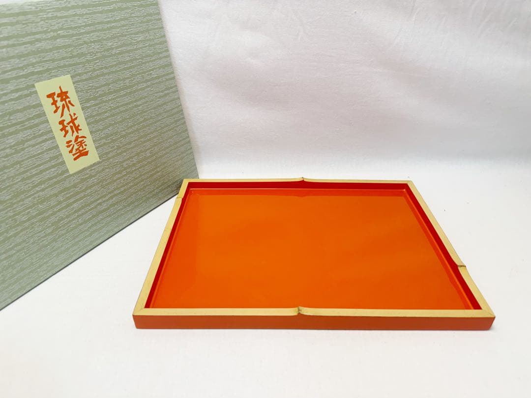 未使用 茶道具 木製漆器 飛騨春慶塗 丸盆 欅 小判形盆 等4点まとめて 元箱