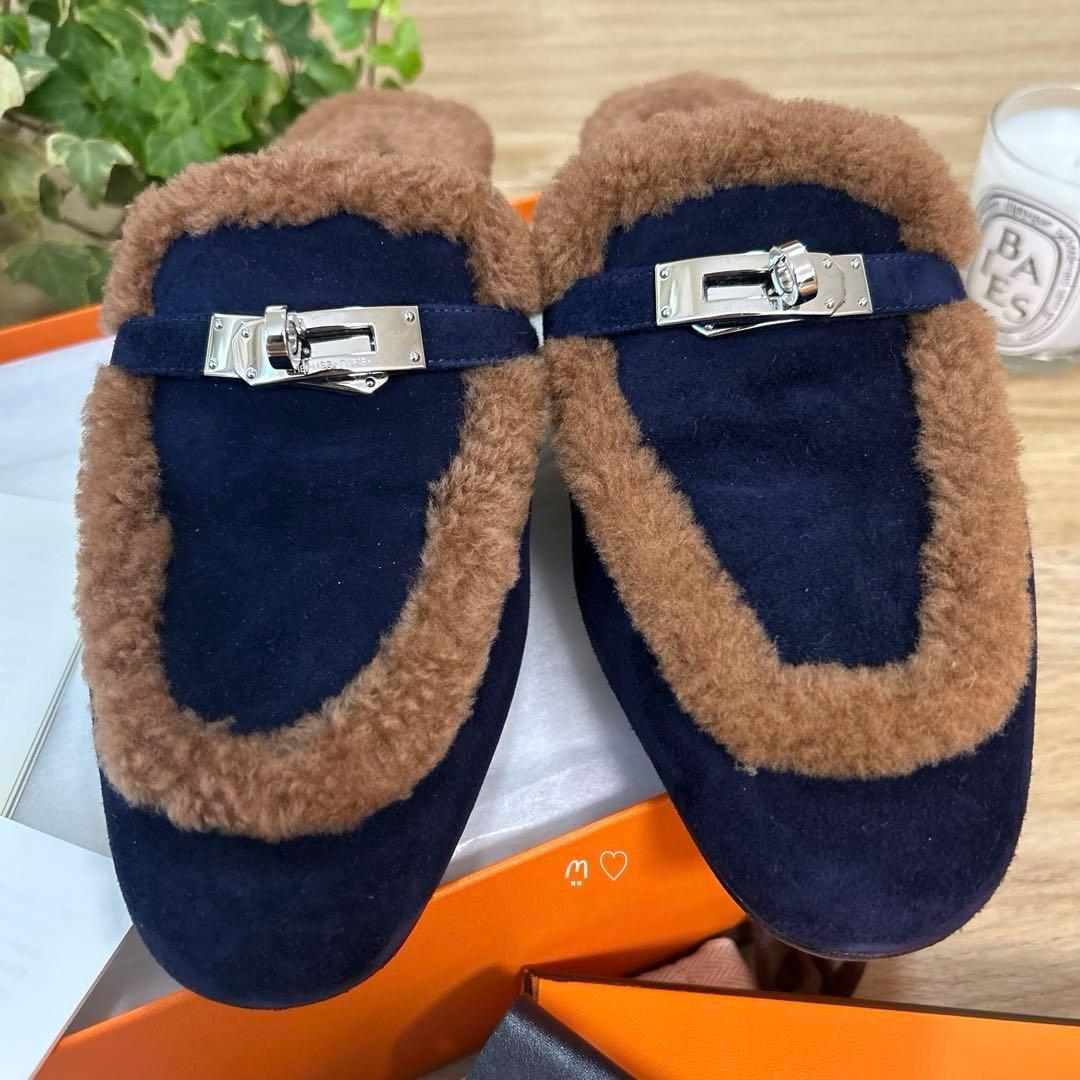HERMES　エルメス　ミュール　オズ　38　ケリーバックル　ボア　今季シューズ