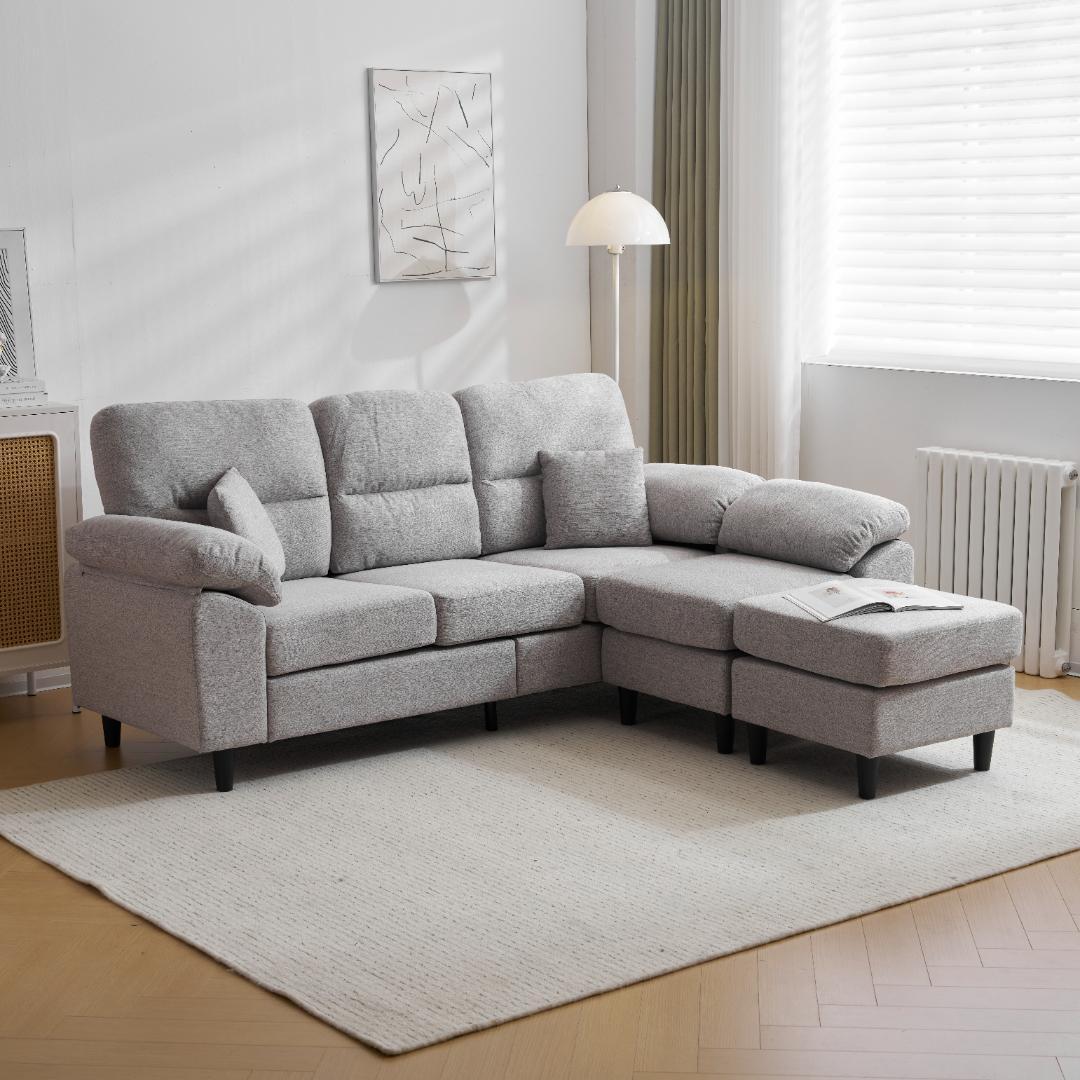 限定セール！ソファ　2-5人掛け　L字　クッション付き　肘付き　GREY