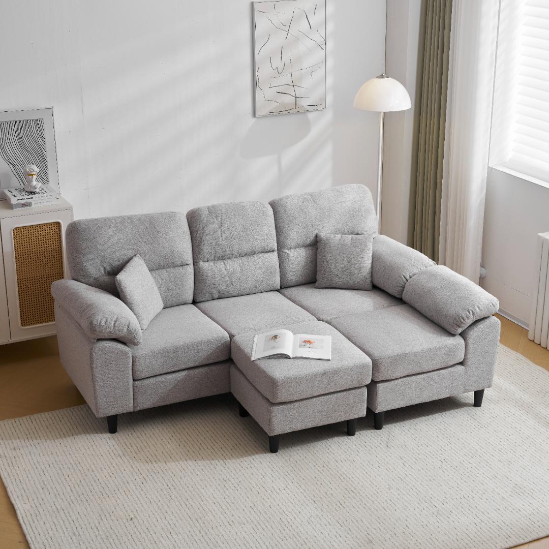 限定セール！ソファ　2-5人掛け　L字　クッション付き　肘付き　GREY