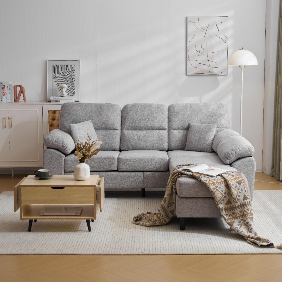 限定セール！ソファ　2-5人掛け　L字　クッション付き　肘付き　GREY