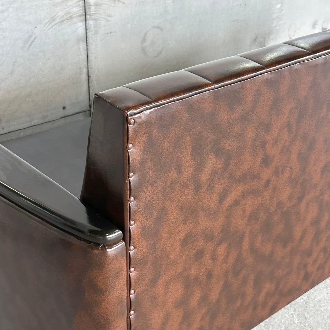 ★80s★ 昭和レトロ 3人掛けソファ 合皮 ブラウン ヴィンテージ 喫茶店什器