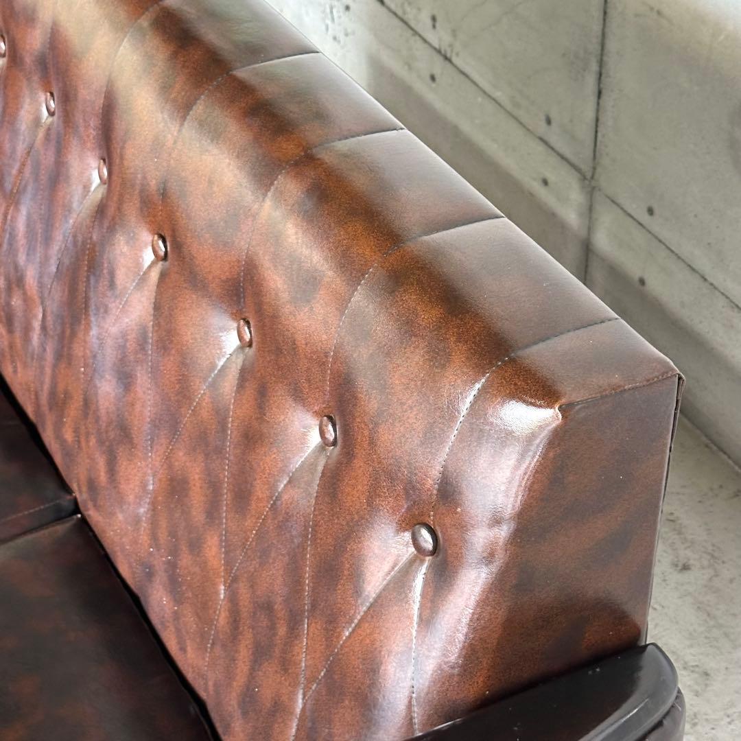 ★80s★ 昭和レトロ 3人掛けソファ 合皮 ブラウン ヴィンテージ 喫茶店什器