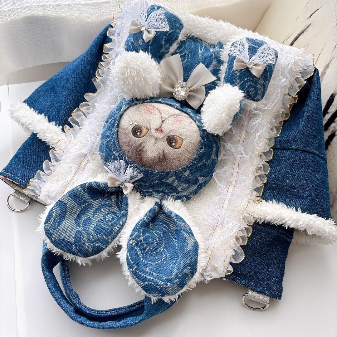 コヤンイサムチョン　バック　バラ模様マンドゥちゃん　デニム　トート