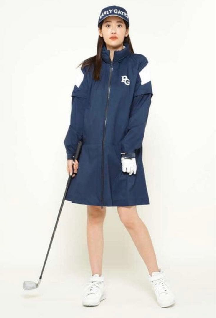 パーリーゲイツ レインウェア ワンピース ロゴ ネイビー 携帯袋付き