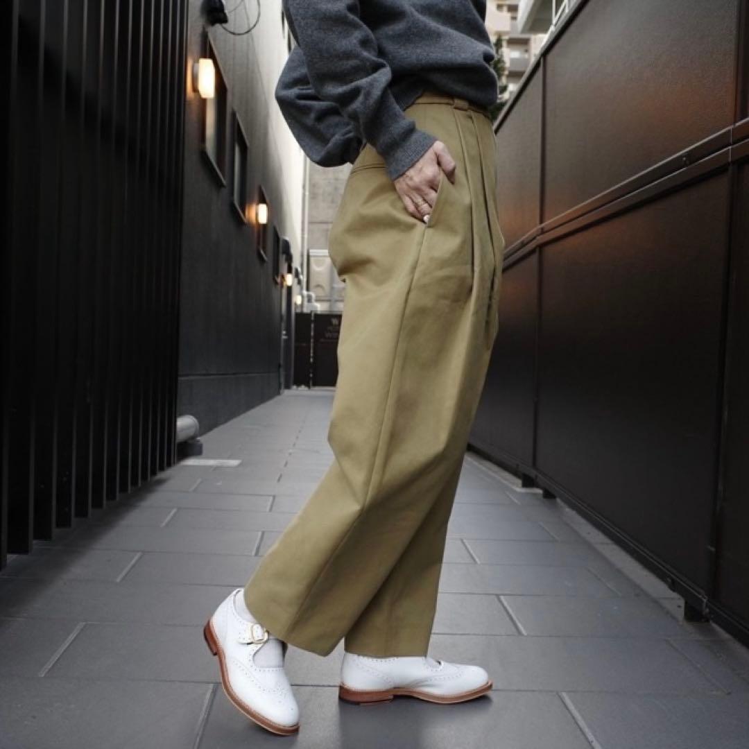 スタジオニコルソン　2タック　ワイドパンツ　ピーチコットンツイル　チノ