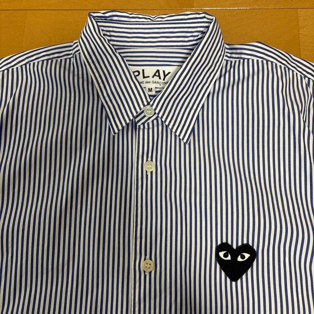 プレイ コムデギャルソン Ｍ 黒ハート　ストライプシャツ