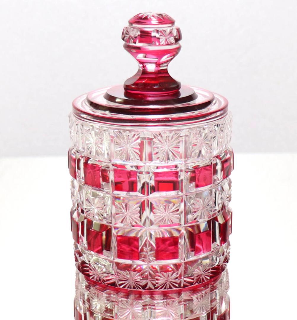 オールド・バカラ 別格 上級作品 赤色被せ エトワール文様 蓋物 星 ディアマン