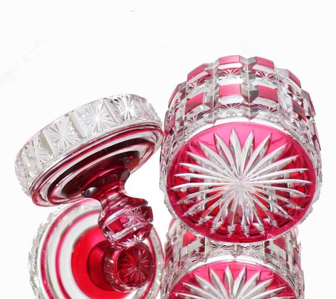 オールド・バカラ 別格 上級作品 赤色被せ エトワール文様 蓋物 星 ディアマン