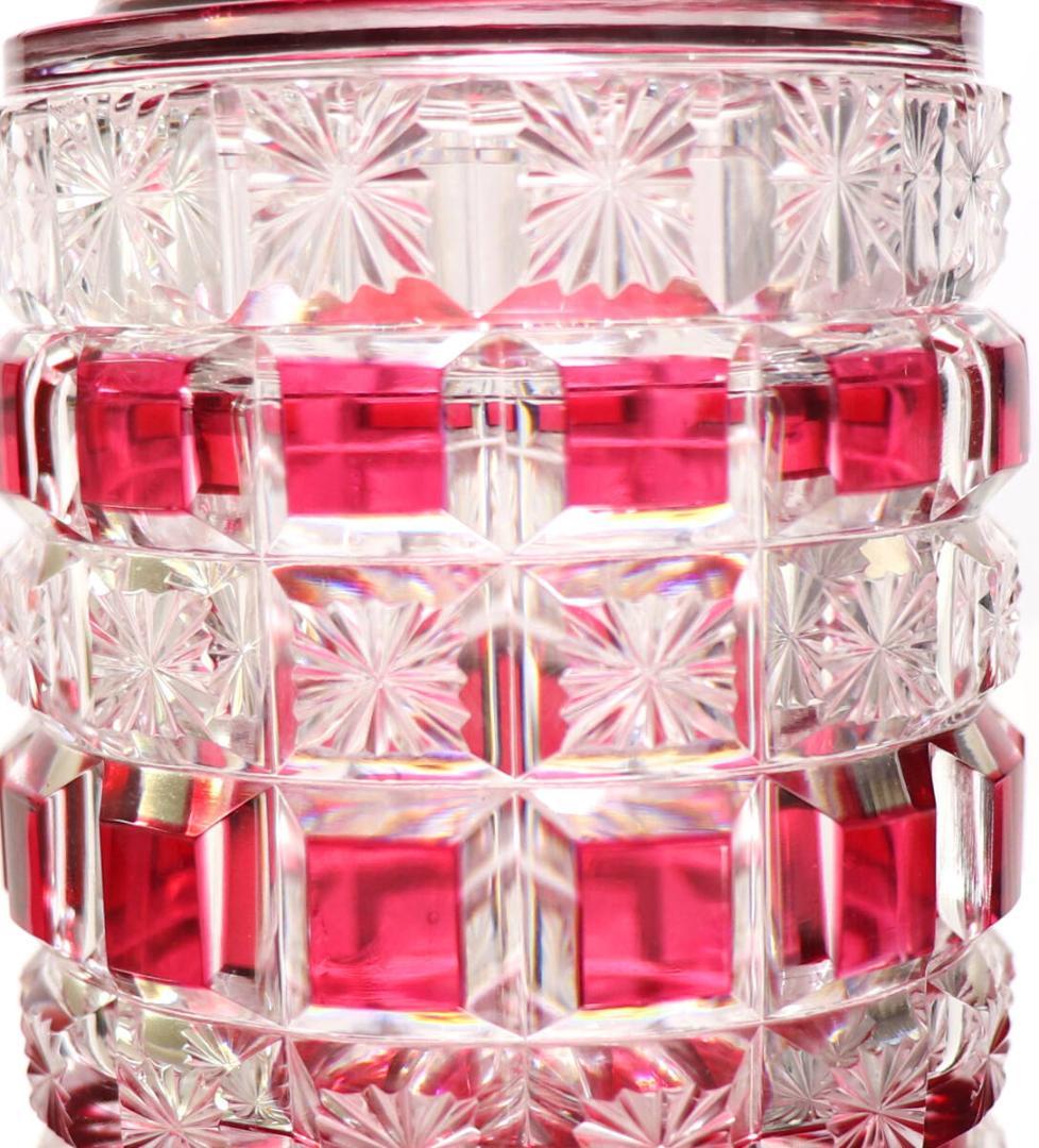 オールド・バカラ 別格 上級作品 赤色被せ エトワール文様 蓋物 星 ディアマン