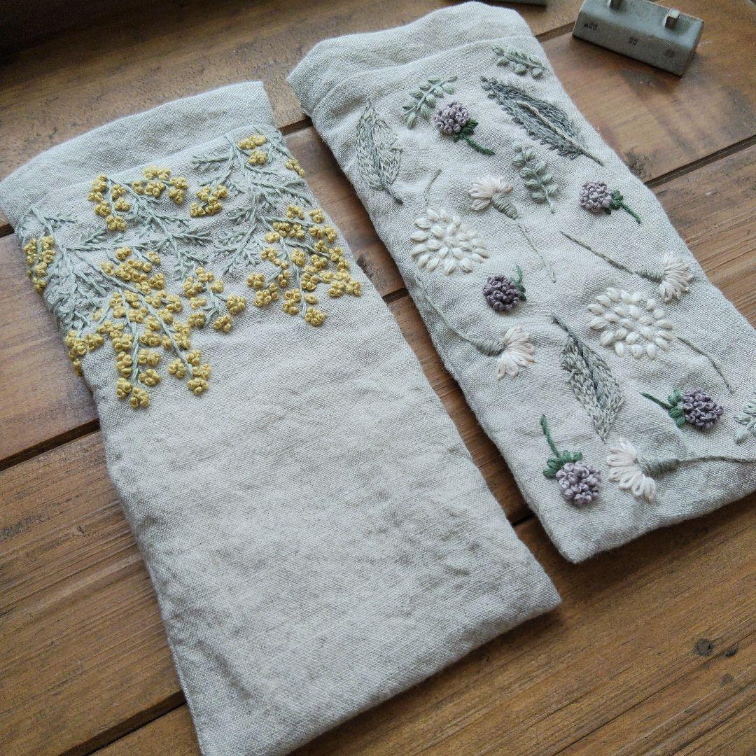 【ララ様オーダー専用ページ】リネン刺繍　エコバッグ　メガネケース