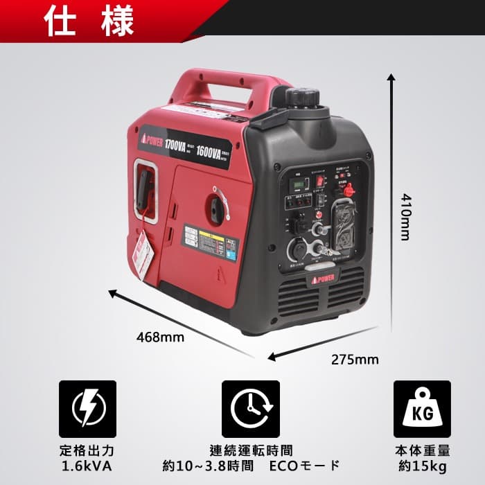 ア*ア様 【新品・未使用】インバーター発電機　定格1600w Aipower