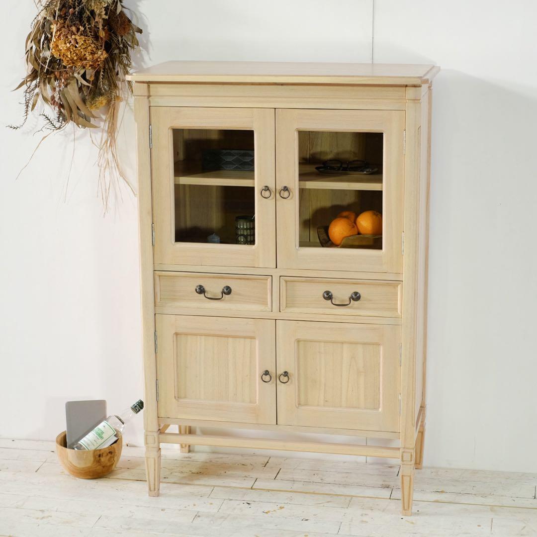 新品 ハイキャビネット 収納棚 ナチュラル カントリー 北欧 天然木 ミンディ材