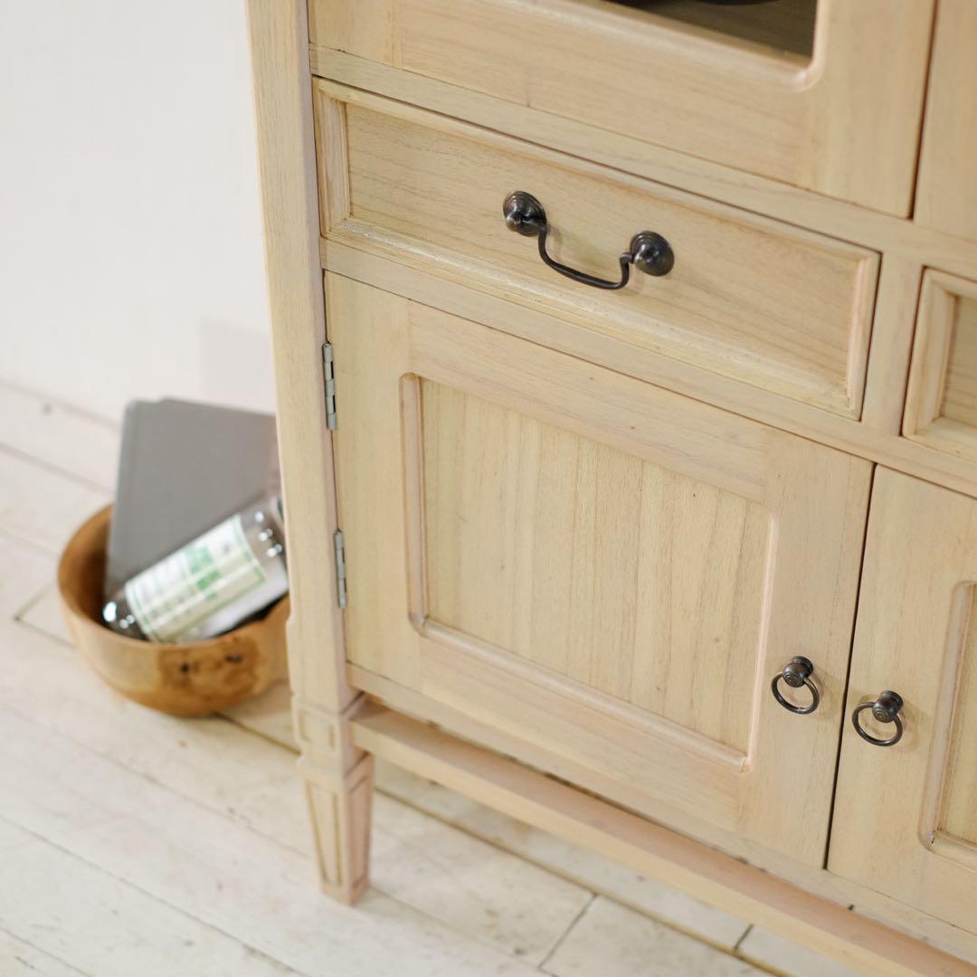 新品 ハイキャビネット 収納棚 ナチュラル カントリー 北欧 天然木 ミンディ材