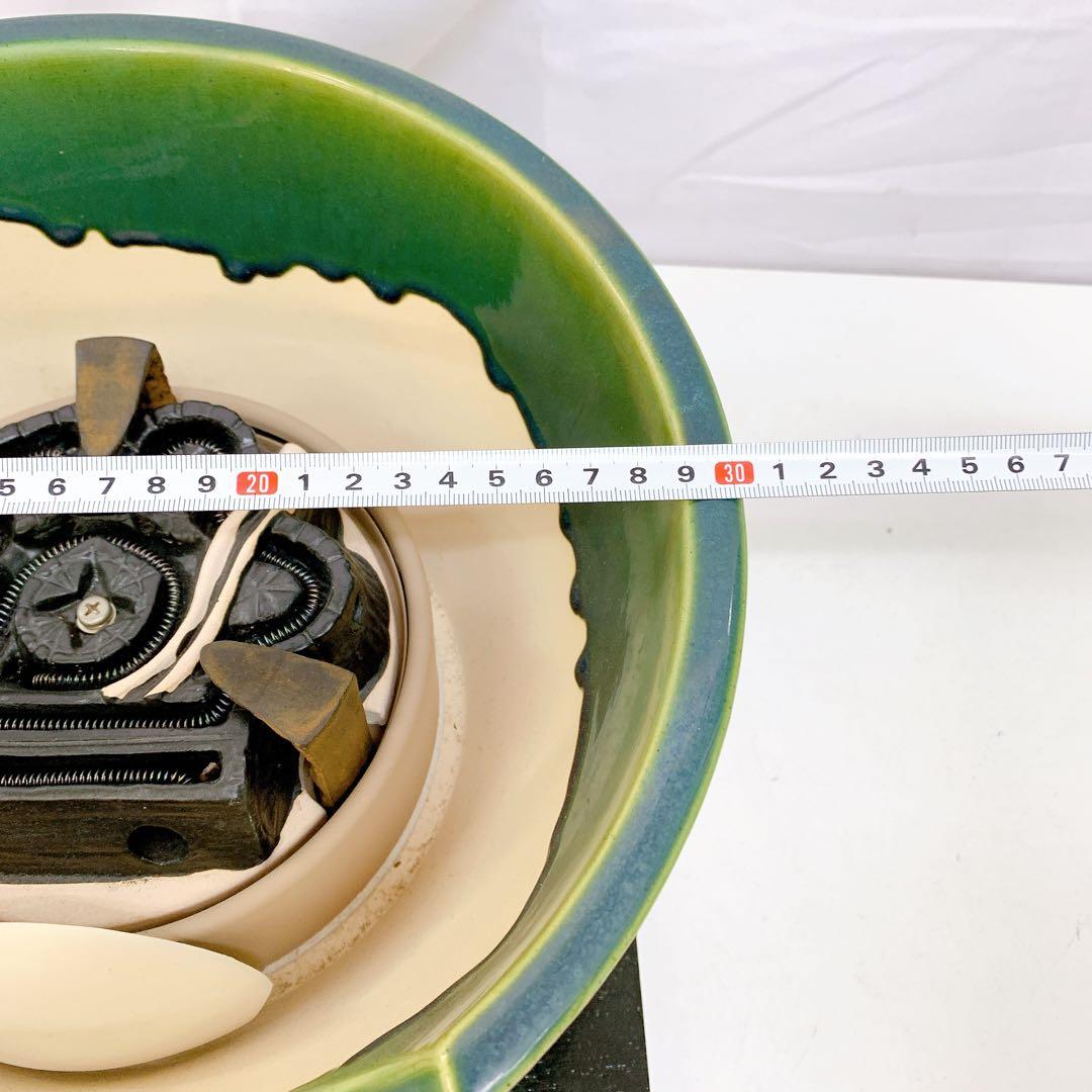 9D22 野々田製 電熱器付き織部紅鉢風炉 柿合わせ塗小板セット 茶釜 茶道具