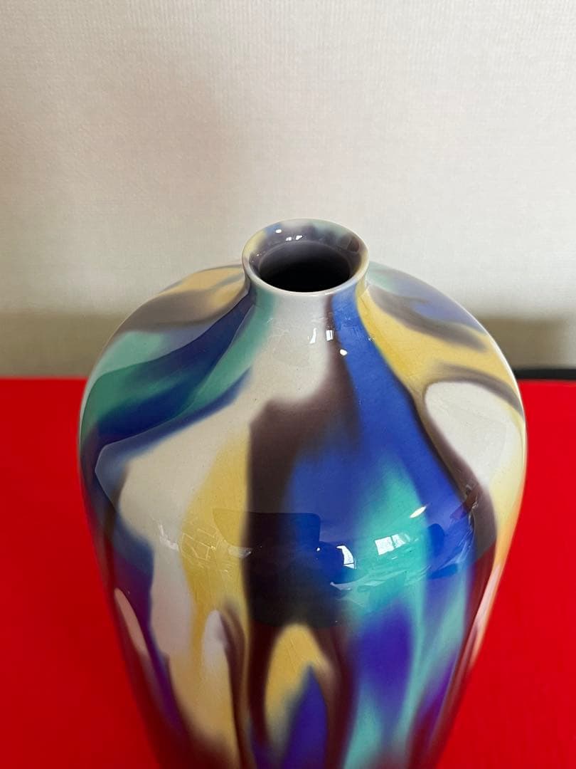 人間国宝 徳田八十吉 (正彦銘) 彩釉 壺 約26cm T251 共箱 陶歴