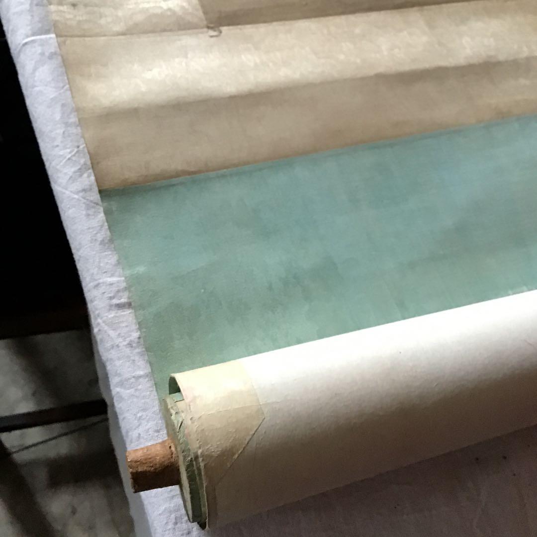 中国美術　骨董　掛軸「文伯仁」画　観瀑図　設色絹本