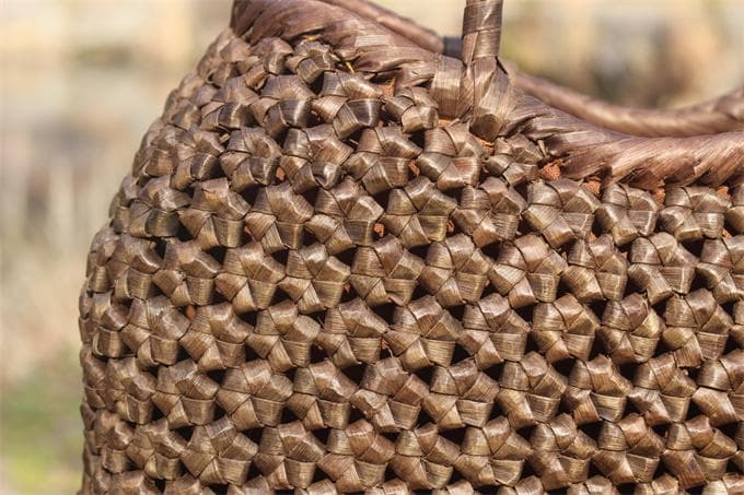 山胡桃木 クルミ 六角花結び編み 山葡萄 籠 かご バッグ コンパクト 巾着