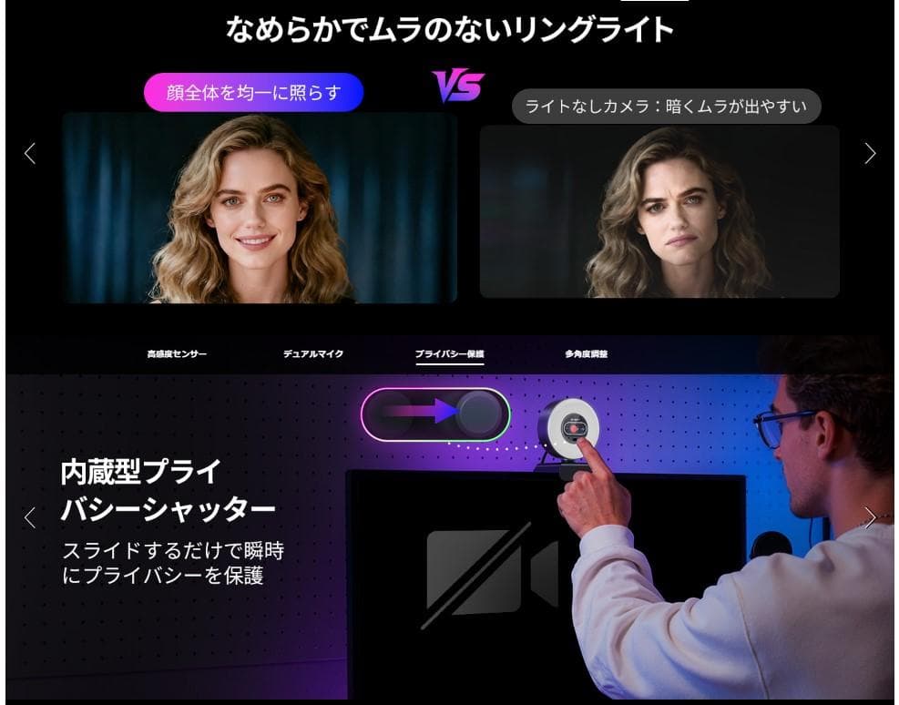 【EMEET】S600L 4K Webカメラ リングライト一体型 自動露出