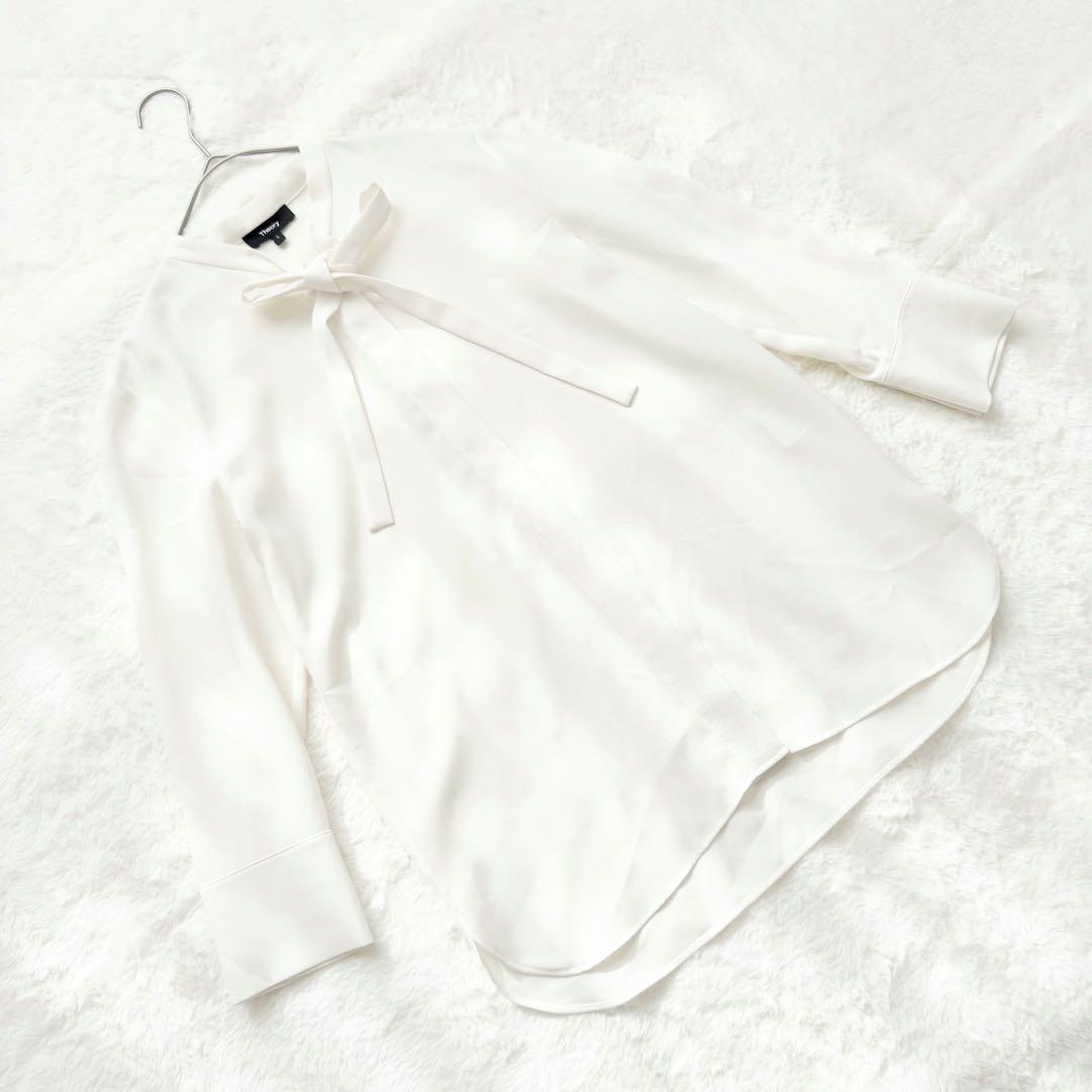 美品✨セオリー　ジョーゼットタイブラウス　長袖　アイボリー　Sサイズ　ボウタイ