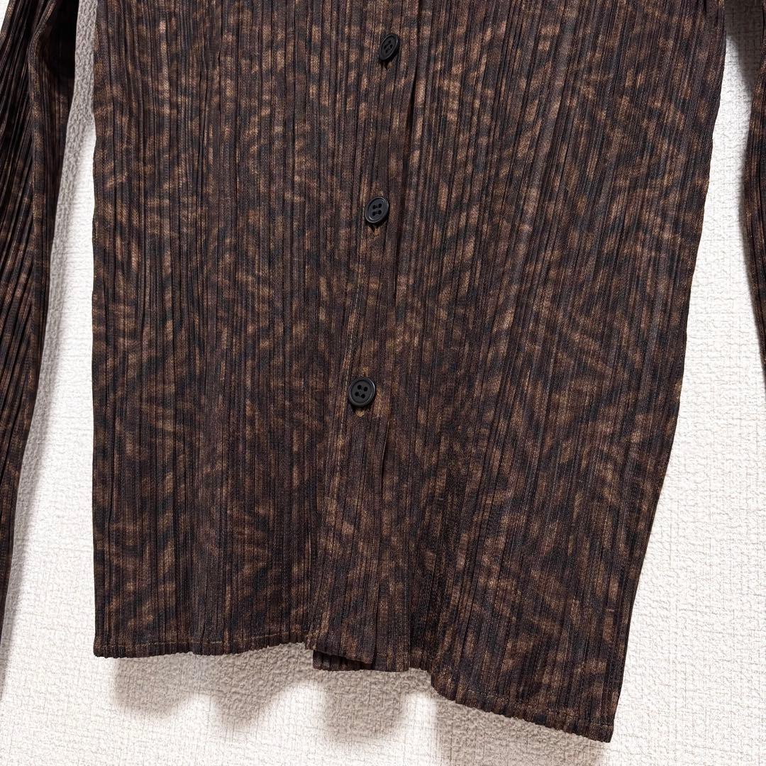 美品　プリーツプリーズ　ジャケット　総柄　ブラウン　ボタン　サイズ4