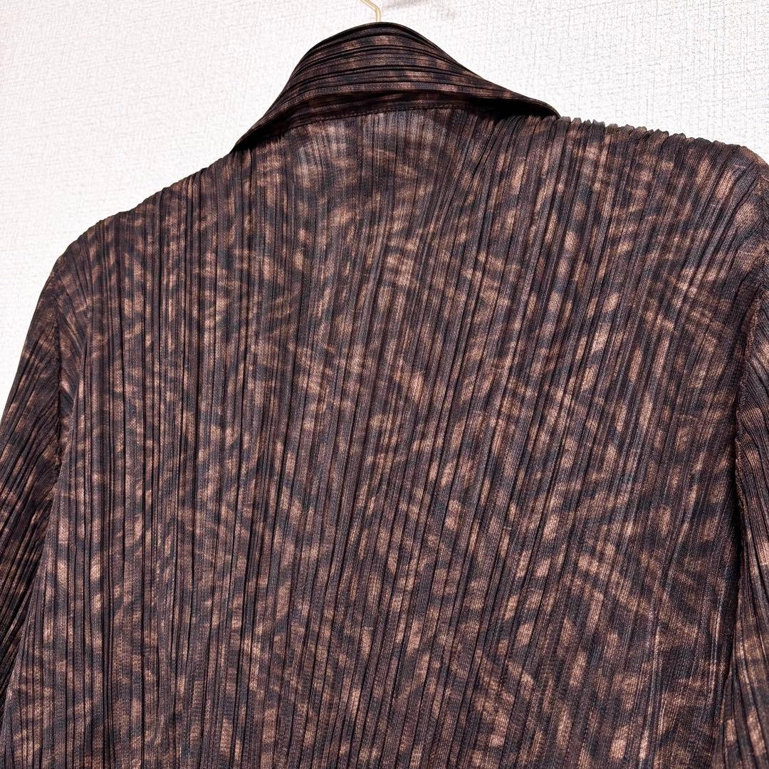 美品　プリーツプリーズ　ジャケット　総柄　ブラウン　ボタン　サイズ4