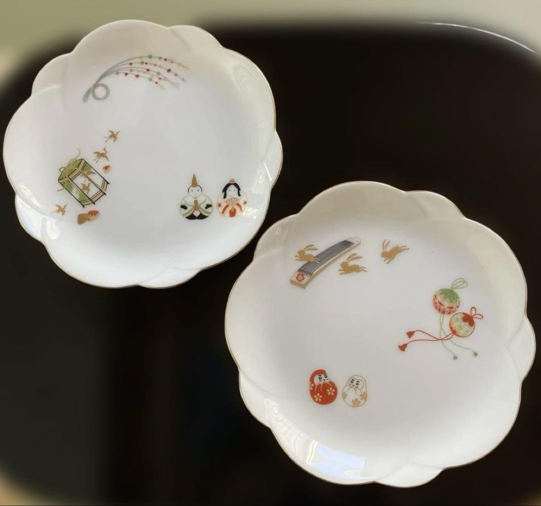 大倉陶園　ひな祭り柄　銘々皿ペア　ケーキ皿