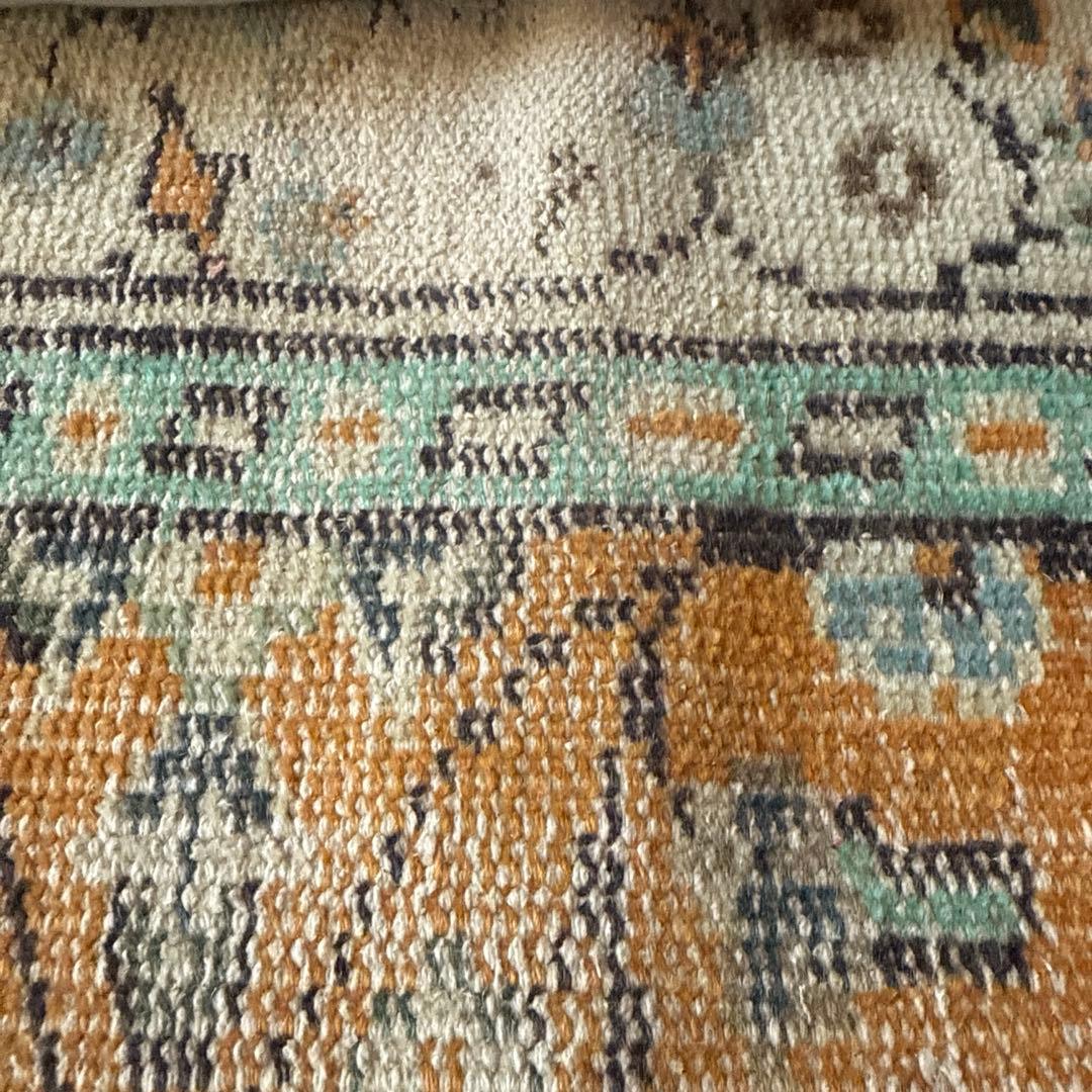 59×147オレンジボタニカル　擦れ　ランナー　トルコヴィンテージラグ