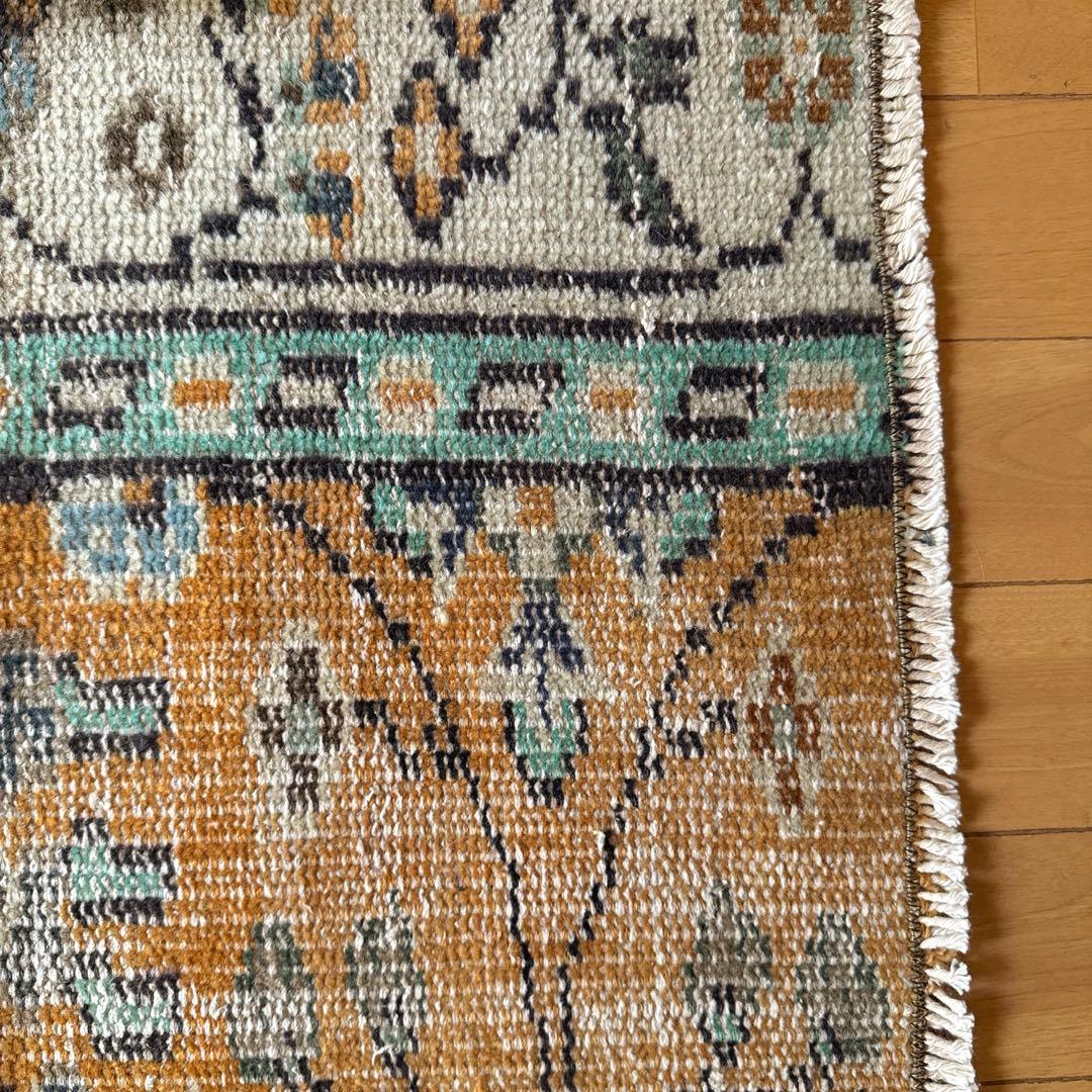 59×147オレンジボタニカル　擦れ　ランナー　トルコヴィンテージラグ