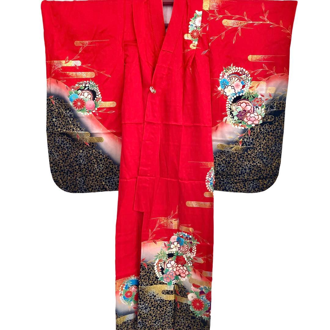 赤 現代 7歳 女の子 子供着物 七五三 現代着物 NO44