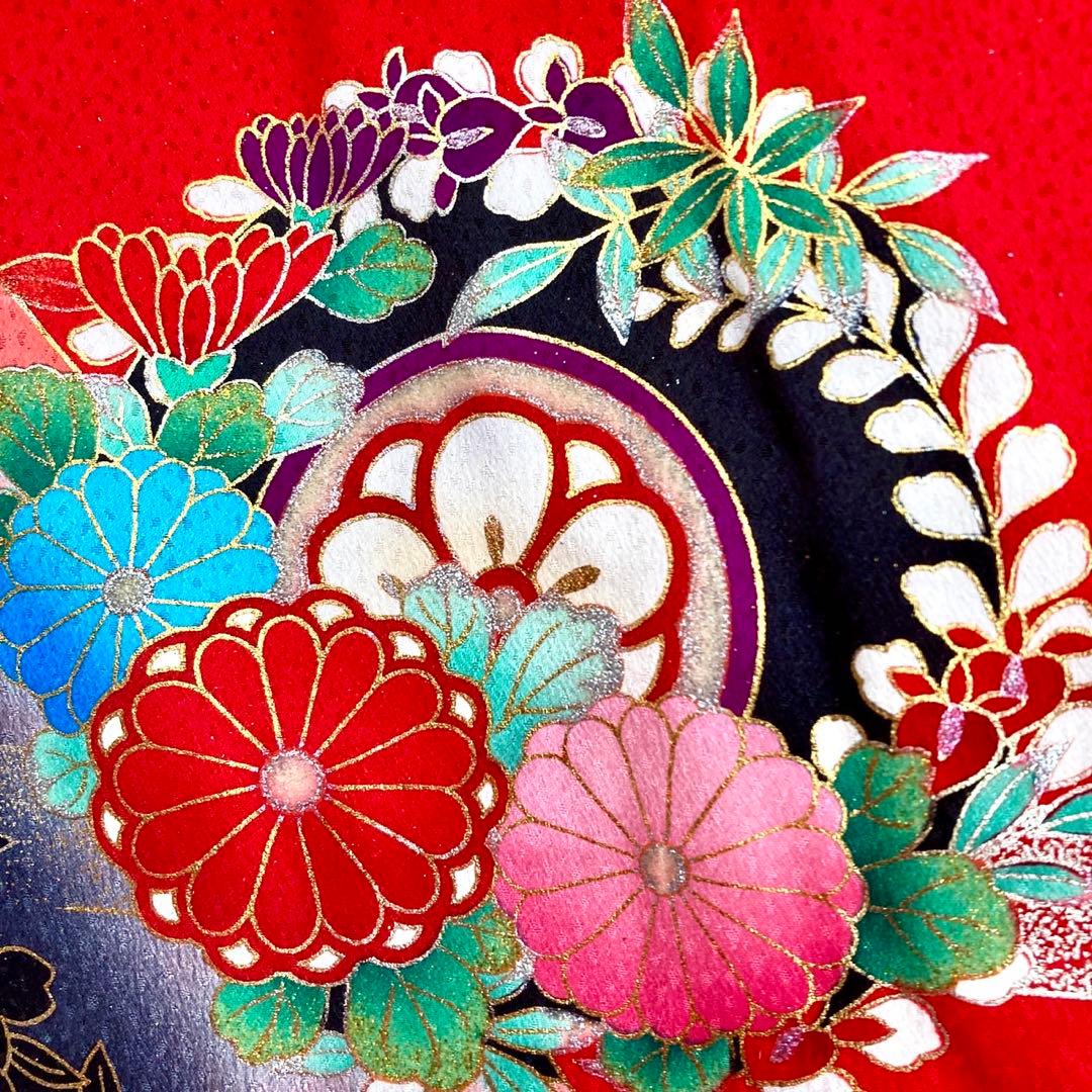 赤 現代 7歳 女の子 子供着物 七五三 現代着物 NO44