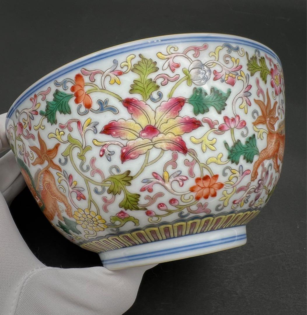 中国美術 古玩 大清乾隆年製 獅子紋様椀 木箱付き