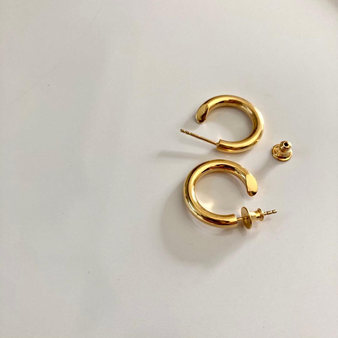 両耳ゴールド　2.5×18mm フープピアス　シルバー925