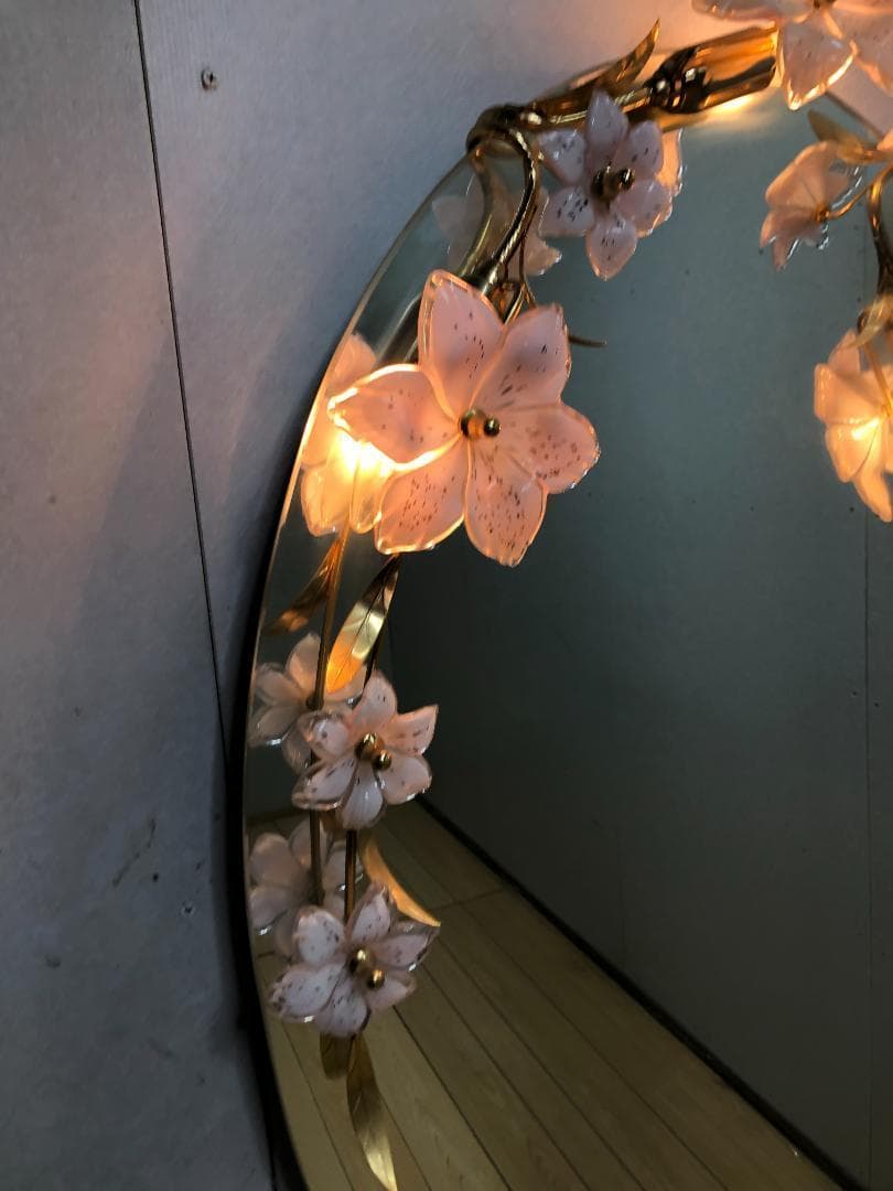 壁掛けミラー アンテーク レトロ ビンテージ 照明 花 楕円形 250413