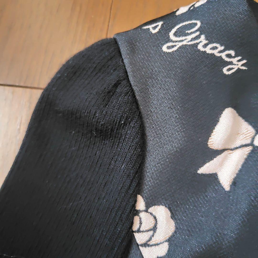 エムズグレイシー 花柄、リボン、リップ、ロゴ入り長袖ワンピース 40