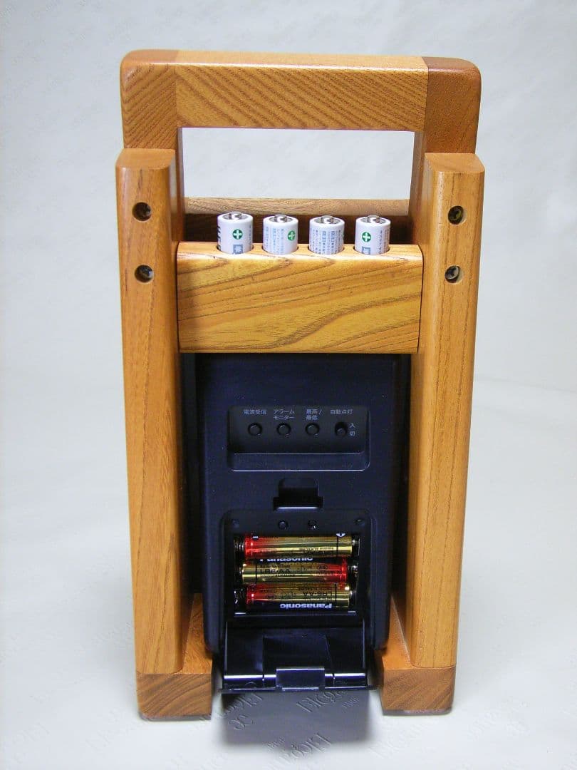 S010総欅板材ハンドル付き斜め型電波目覚まし時計（カシオTQT−351NJ使用