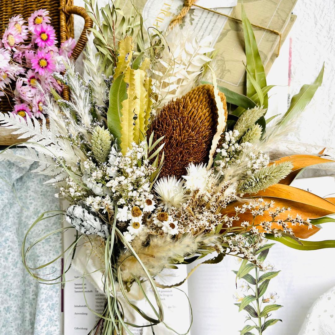 ブーケ　ドライフラワーブーケ　ウェディングブーケ　バンクシア　ワイルドフラワー