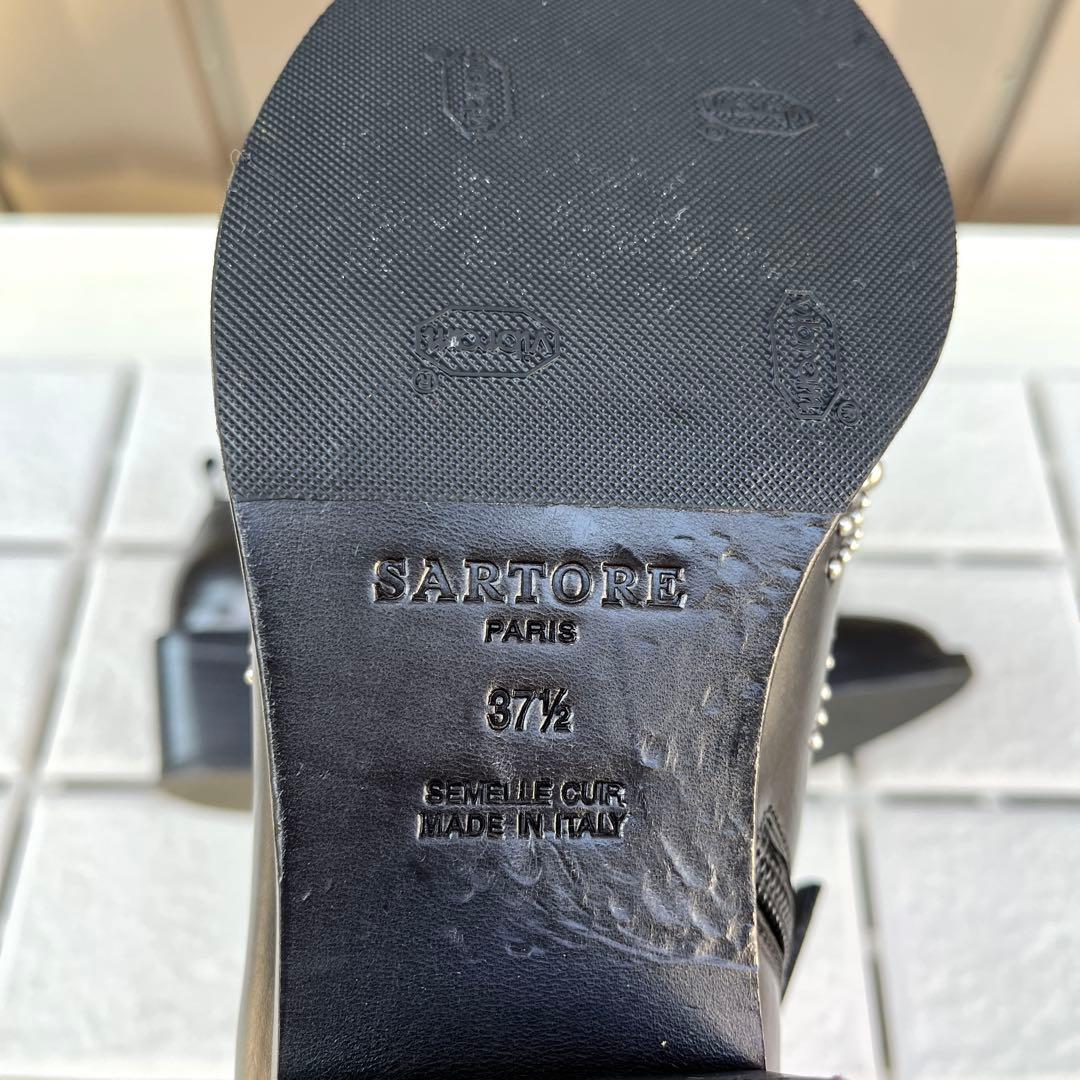 37.5 SARTORE ショートブーツ　黒　スタッズ　スリッポン　24.5
