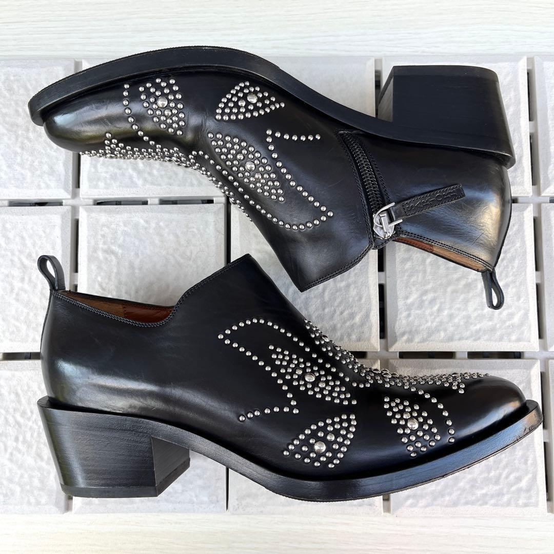 37.5 SARTORE ショートブーツ　黒　スタッズ　スリッポン　24.5