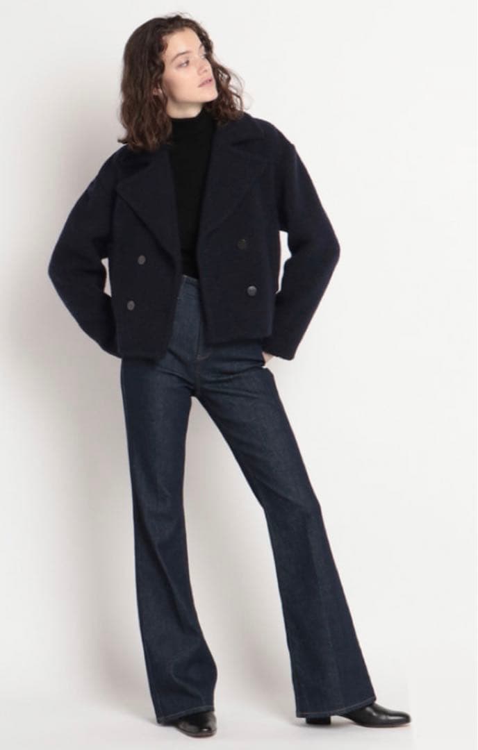 サボテン様 Theory 22aw ショート丈Pコート 890 ネイビー