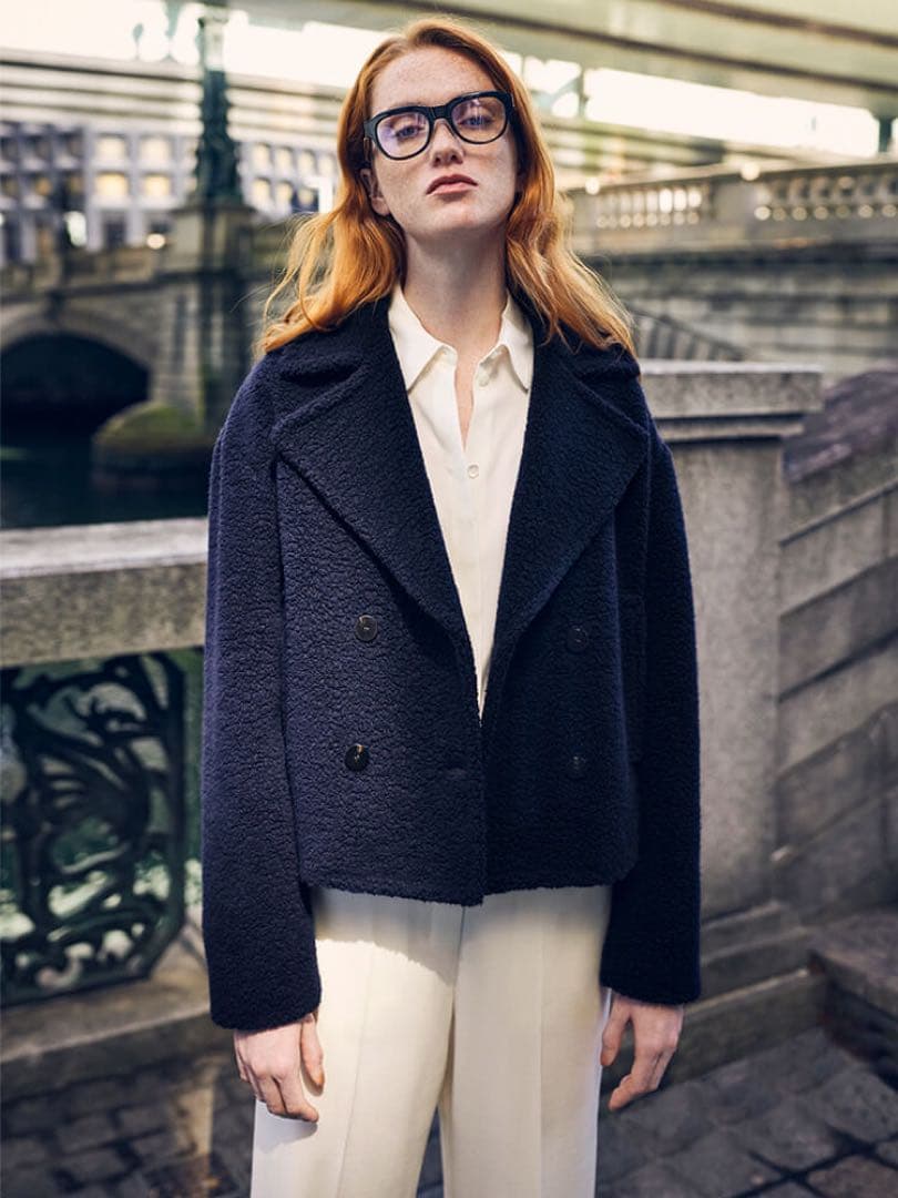 サボテン様 Theory 22aw ショート丈Pコート 890 ネイビー