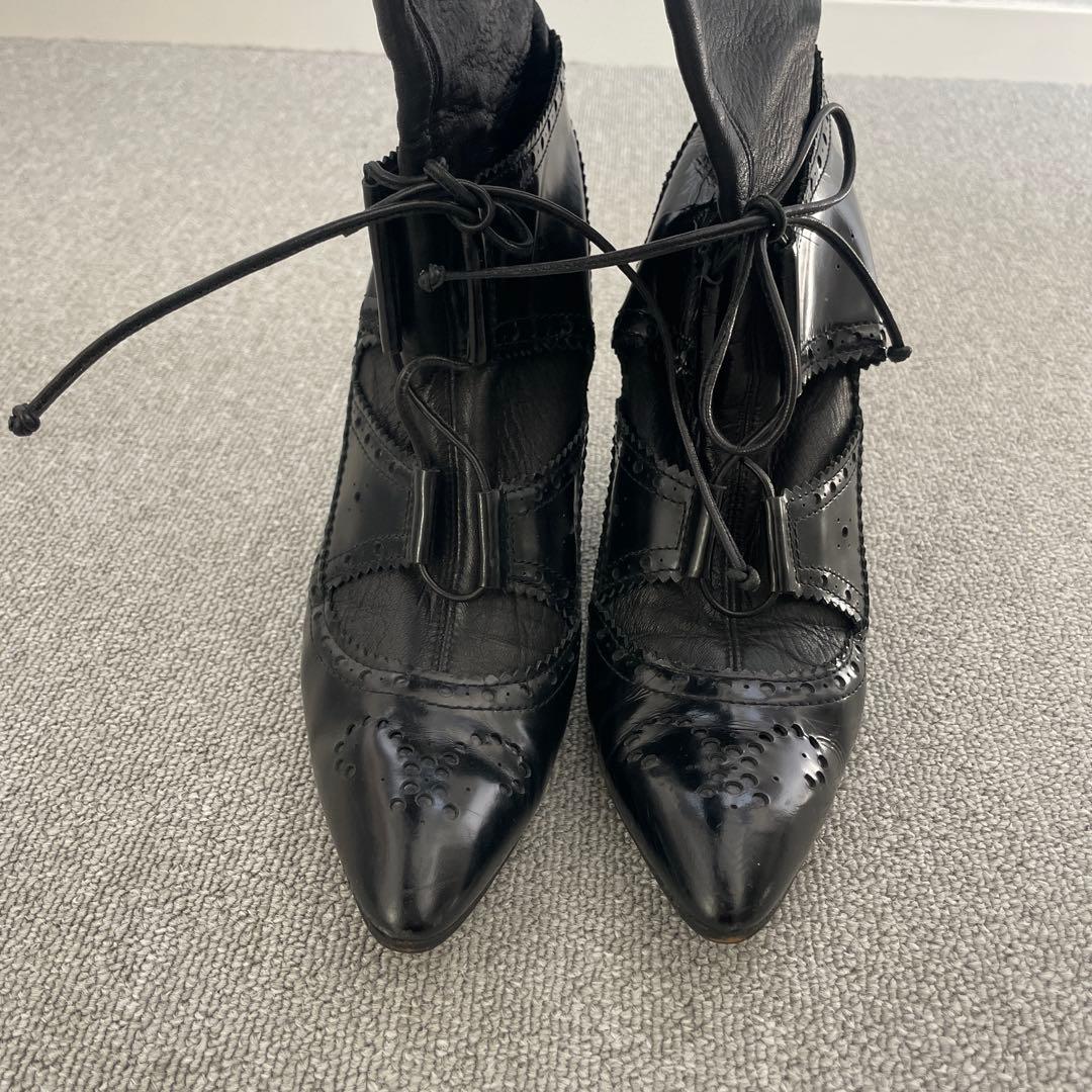 ジバンシィ　ブラックレザー ニーハイブーツ ウェッジヒール