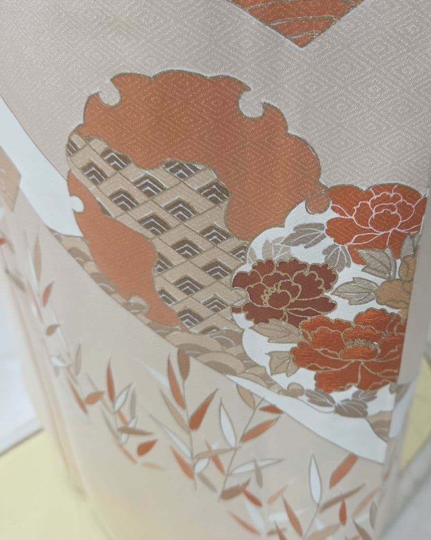 未使用、しつけ糸付き付け下げ訪問着4点フルセット、着物、袋帯、帯締め、帯揚げ