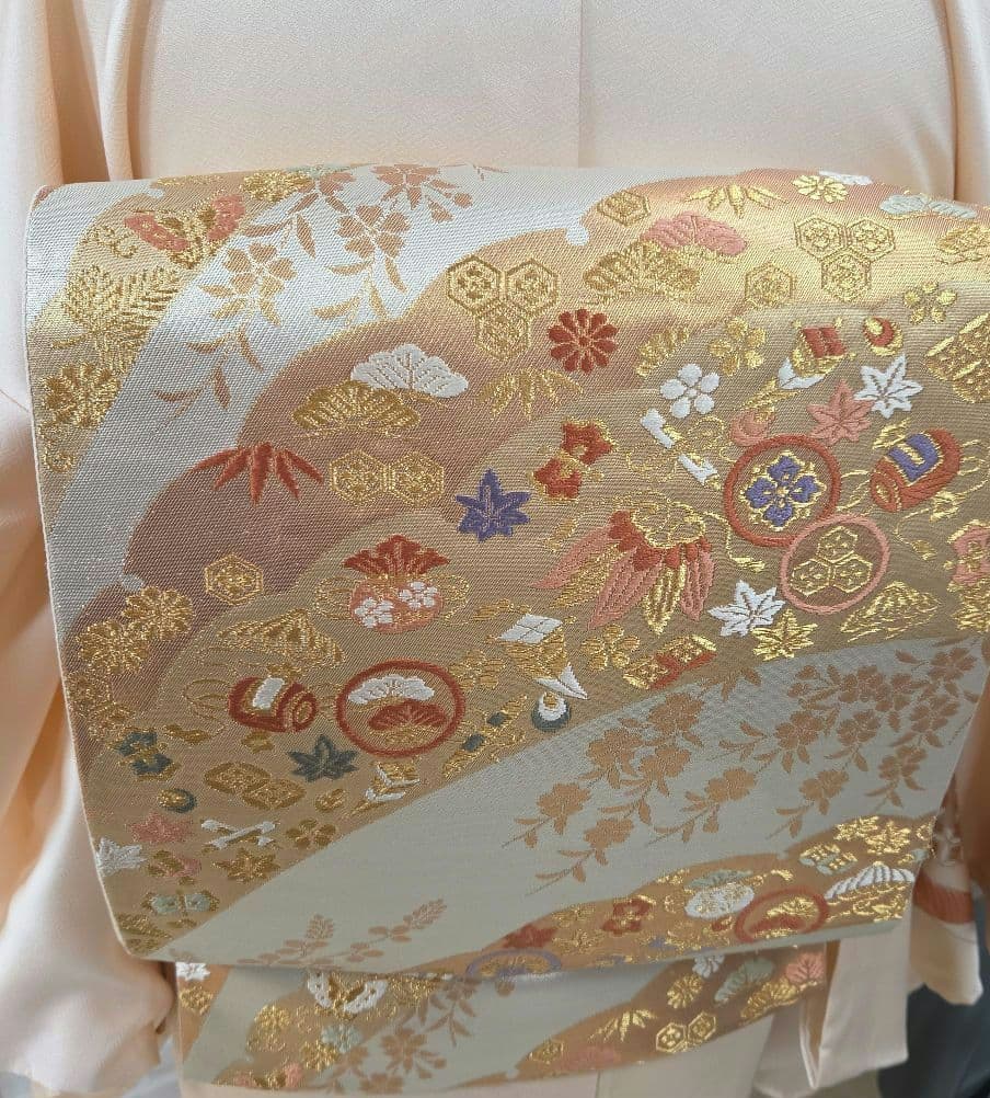 未使用、しつけ糸付き付け下げ訪問着4点フルセット、着物、袋帯、帯締め、帯揚げ