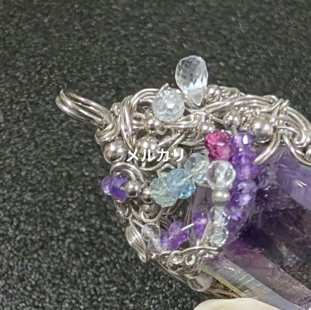 希少ファントムアメジスト アルゲンティウムシルバー ワイヤーアート ペンダント