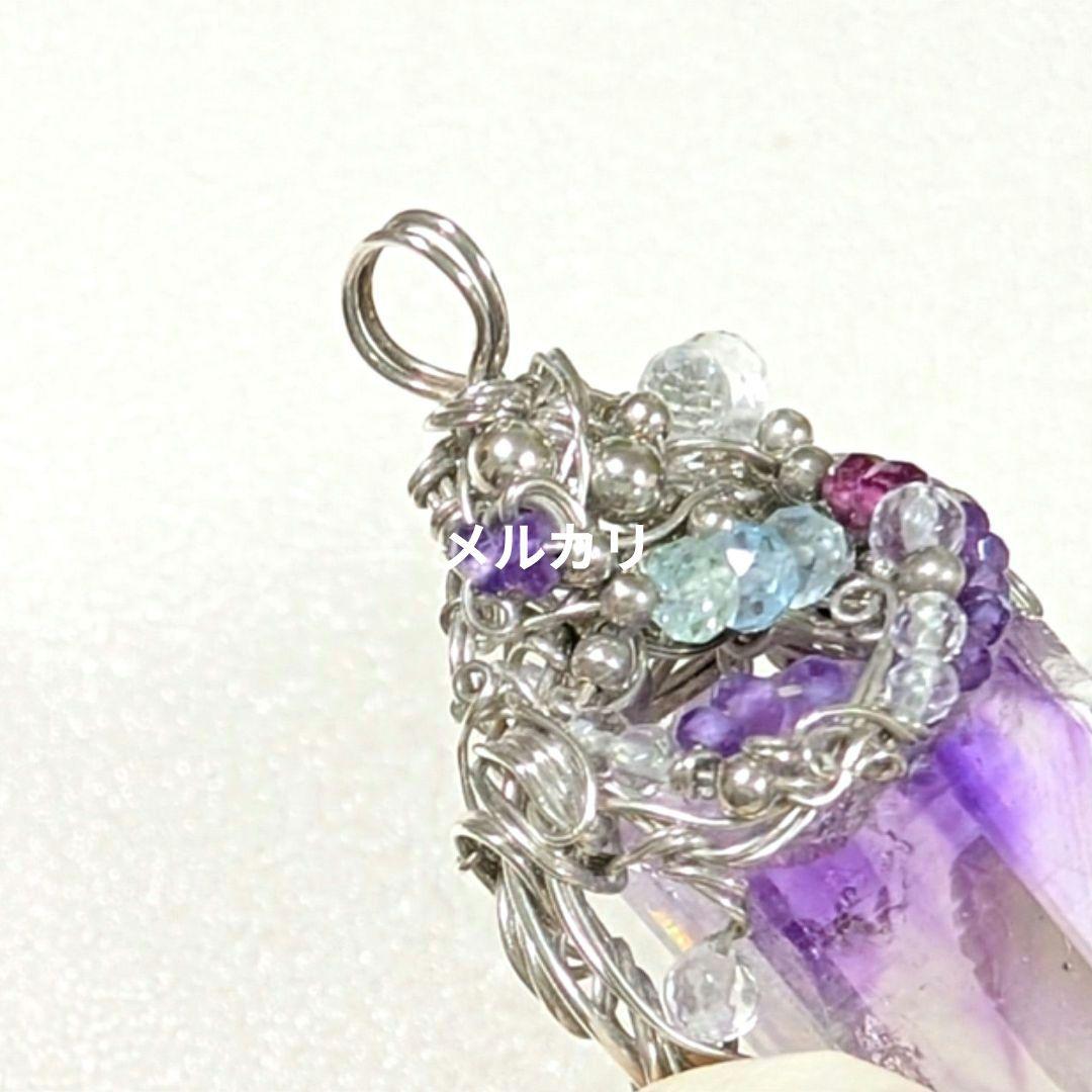 希少ファントムアメジスト アルゲンティウムシルバー ワイヤーアート ペンダント